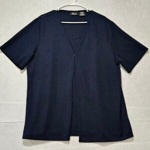R#33 Kathie Lee Navy Blue Sheer Knit Overlay Cardigan Top Plus Size‎ 22W 24W